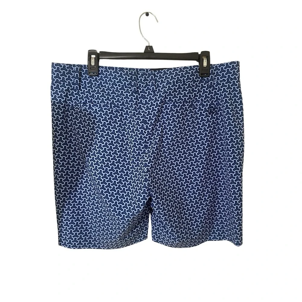 Tory Burch Sport Blue Printed Geometric‎ Golf Shorts Size 14 NEW Preppy Pockets